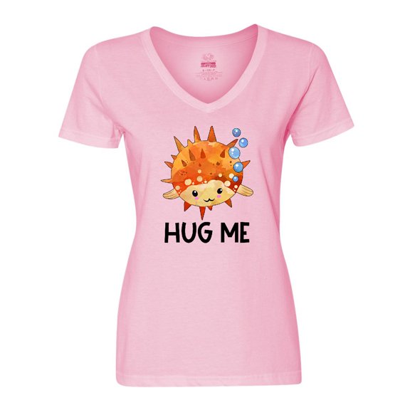 Inktastic Hug Me Cute Pufferfish with Bubbles Women's V-Neck T-Shirt