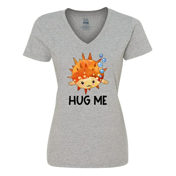 Inktastic Hug Me Cute Pufferfish with Bubbles Women's V-Neck T-Shirt