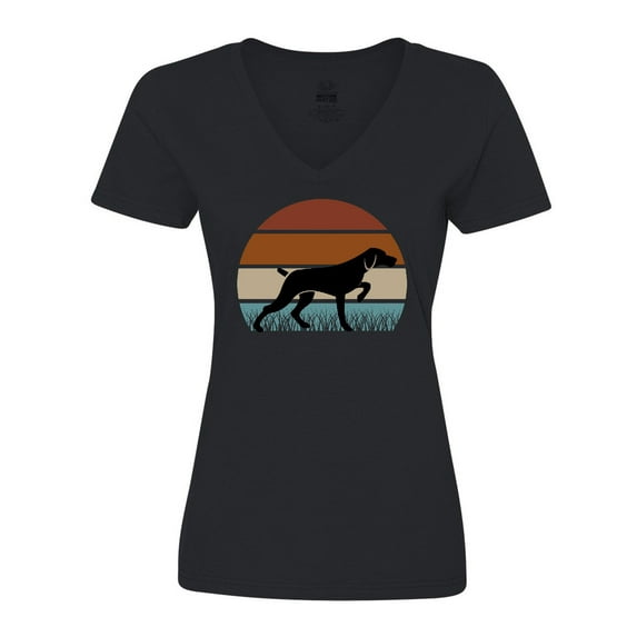 Inktastic Hunting Dog Retro Sunset Women's V-Neck T-Shirt
