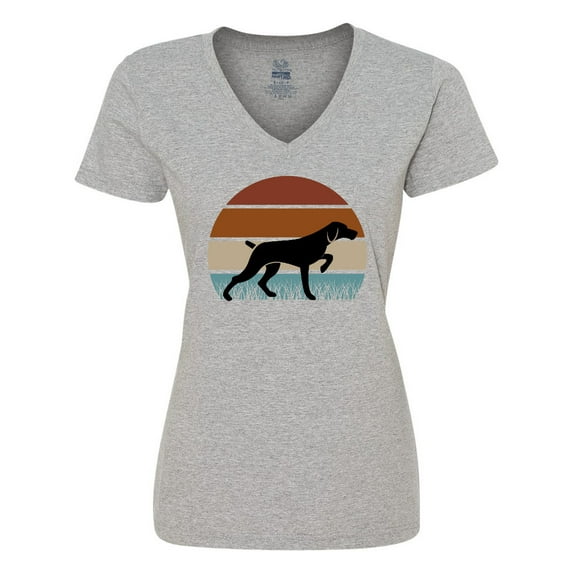 Inktastic Hunting Dog Retro Sunset Women's V-Neck T-Shirt