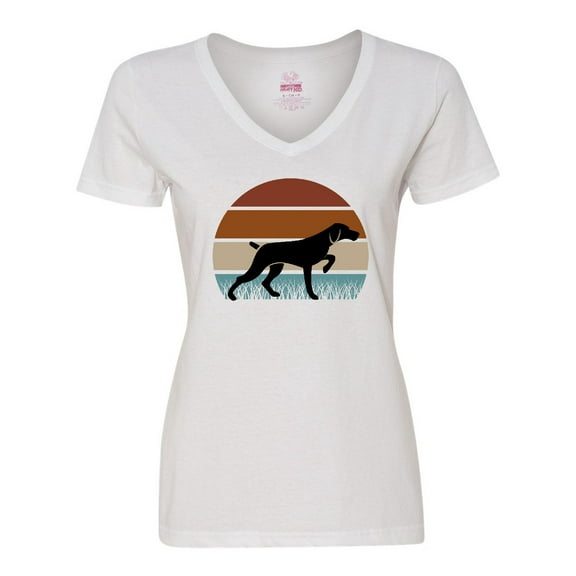 Inktastic Hunting Dog Retro Sunset Women's V-Neck T-Shirt