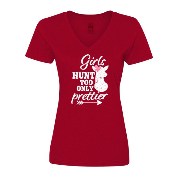 Inktastic Hunting Girls Hunt Too Only Prettier with Doe and Arrow Women's V-Neck T-Shirt