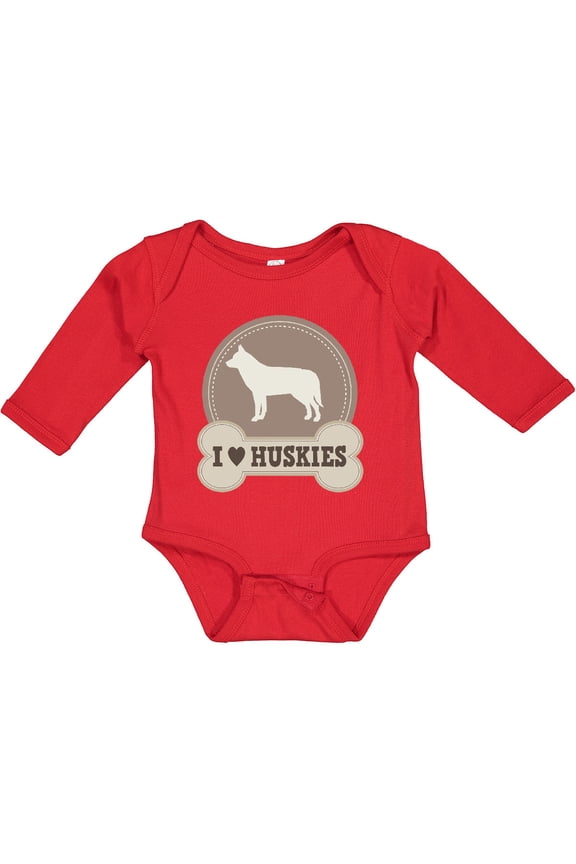 Husky Dog I Love Huskies Boys or Girls Long Sleeve Baby Bodysuit
