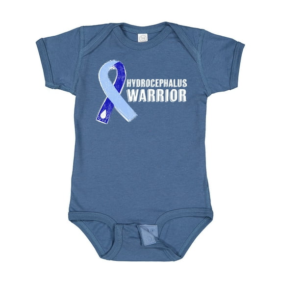 Inktastic Hydrocephalus Warrior with Light and Dark Blue Ribbon Boys or Girls Baby Bodysuit