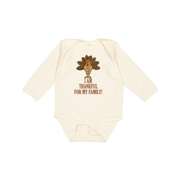 Inktastic I AM THANKFUL for MY FAMILY TURKEY THANKSGIVING Boys or Girls Long Sleeve Baby Bodysuit