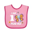 thumbnail image 1 of Inktastic I Am 1 Year Old Cute Smiling Butterfly with Flowers Girls Baby Bib, 1 of 4