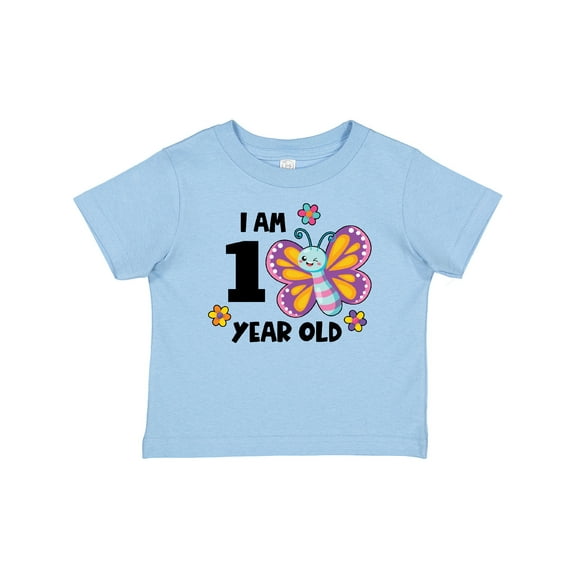 Inktastic I Am 1 Year Old Cute Smiling Butterfly with Flowers Girls Baby T-Shirt