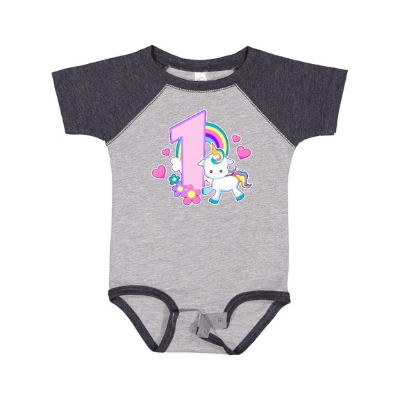 Inktastic I Am 1 Year Old with Unicorn and Hearts Girls Baby Bodysuit