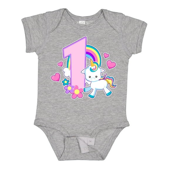 Inktastic I Am 1 Year Old with Unicorn and Hearts Girls Baby Bodysuit