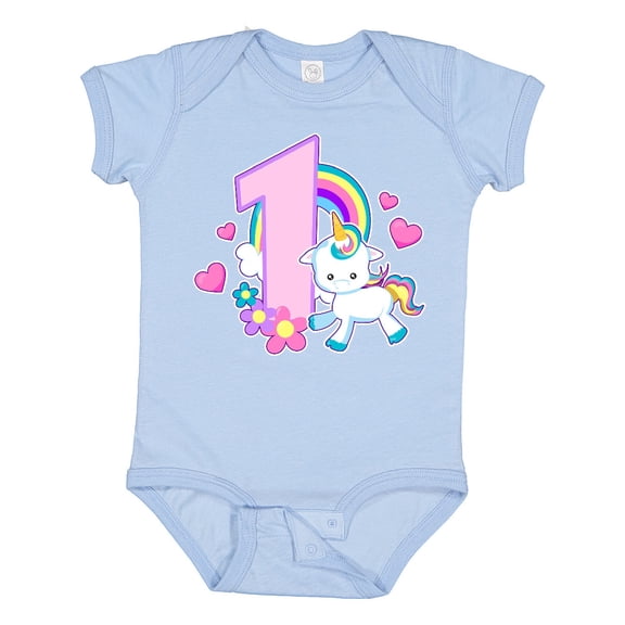 Inktastic I Am 1 Year Old with Unicorn and Hearts Girls Baby Bodysuit