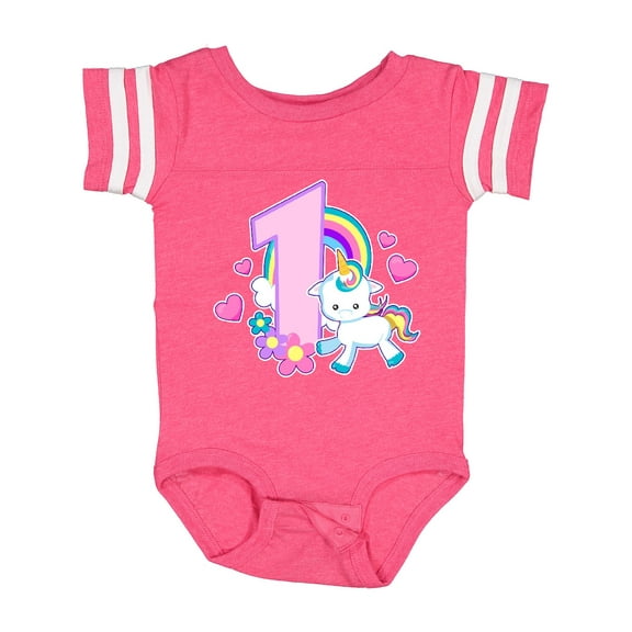 Inktastic I Am 1 Year Old with Unicorn and Hearts Girls Baby Bodysuit