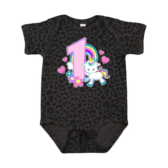Inktastic I Am 1 Year Old with Unicorn and Hearts Girls Baby Bodysuit