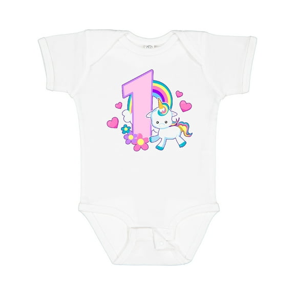 Inktastic I Am 1 Year Old with Unicorn and Hearts Girls Baby Bodysuit