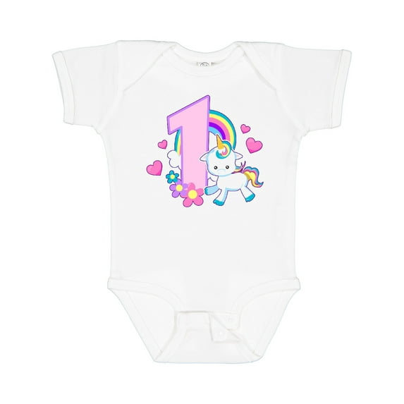 Inktastic I Am 1 Year Old with Unicorn and Hearts Girls Baby Bodysuit