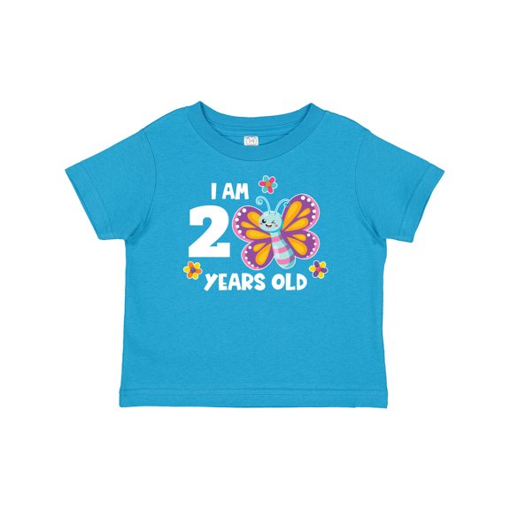 Inktastic I Am 2 Years Old Cute Smiling Butterfly with Flowers Girls Baby T-Shirt