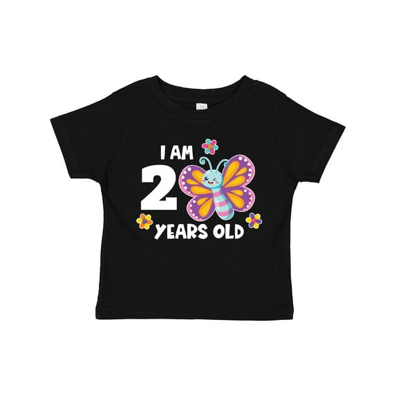 Inktastic I Am 2 Years Old Cute Smiling Butterfly with Flowers Girls Toddler T-Shirt