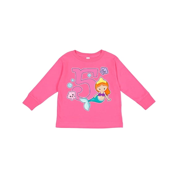 Inktastic I Am 5 Years Old Birthday with Mermaid Girls Long Sleeve Toddler T-Shirt
