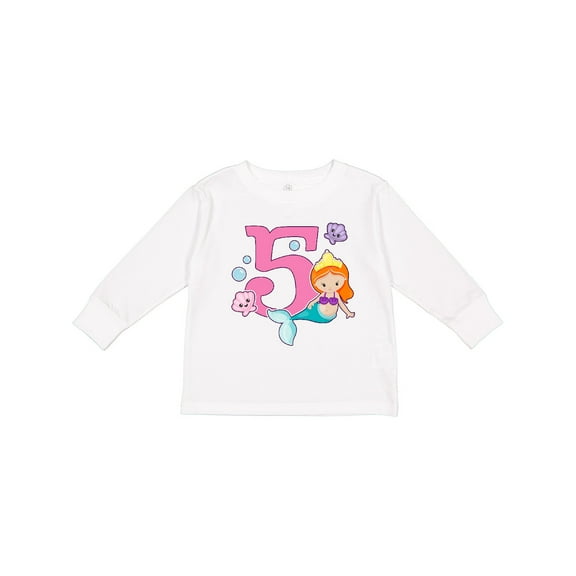 Inktastic I Am 5 Years Old Birthday with Mermaid Girls Long Sleeve Toddler T-Shirt