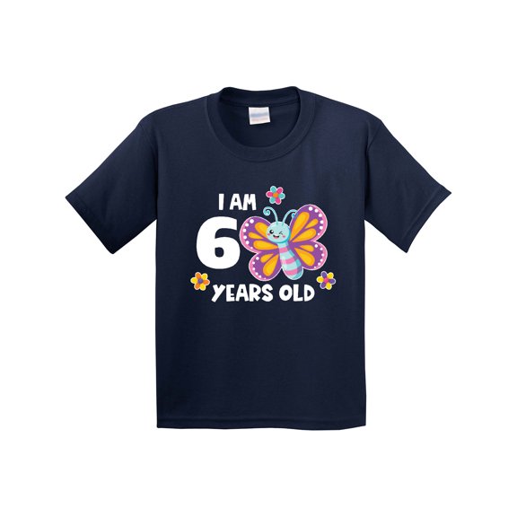 Inktastic I Am 6 Years Old Cute Smiling Butterfly with Flowers Youth T-Shirt