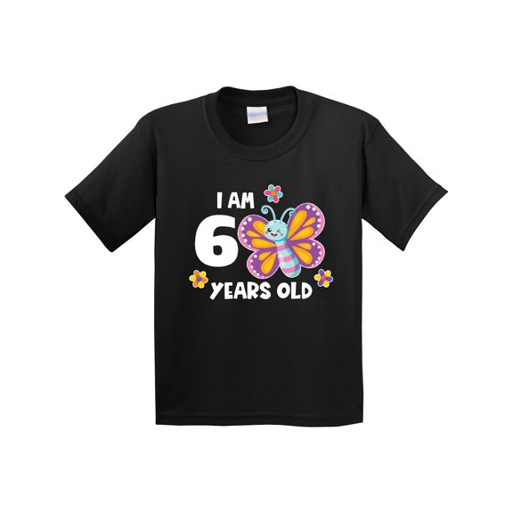 Inktastic I Am 6 Years Old Cute Smiling Butterfly with Flowers Youth T-Shirt