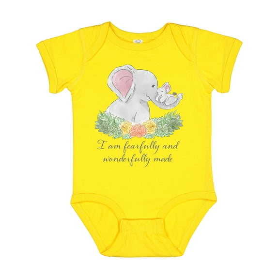 Inktastic I Am Fearfully and Wonderfully Made Cute Elephants Boys or Girls Baby Bodysuit
