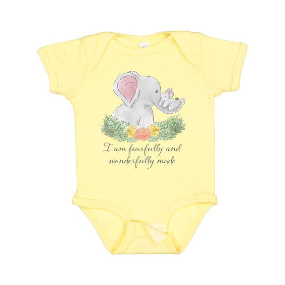 Inktastic I Am Fearfully and Wonderfully Made Cute Elephants Boys or Girls Baby Bodysuit