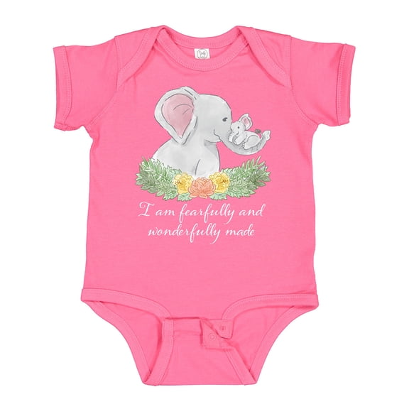 Inktastic I Am Fearfully and Wonderfully Made Elephants and Flowers Boys or Girls Baby Bodysuit
