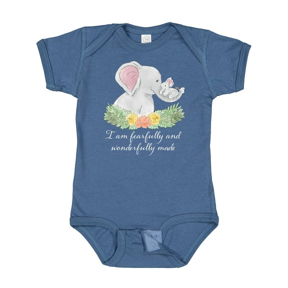 Inktastic I Am Fearfully and Wonderfully Made Elephants and Flowers Boys or Girls Baby Bodysuit