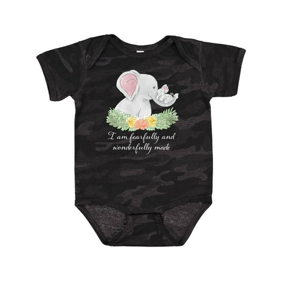 Inktastic I Am Fearfully and Wonderfully Made Elephants and Flowers Boys or Girls Baby Bodysuit