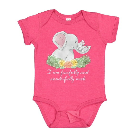 Inktastic I Am Fearfully and Wonderfully Made Elephants and Flowers Boys or Girls Baby Bodysuit