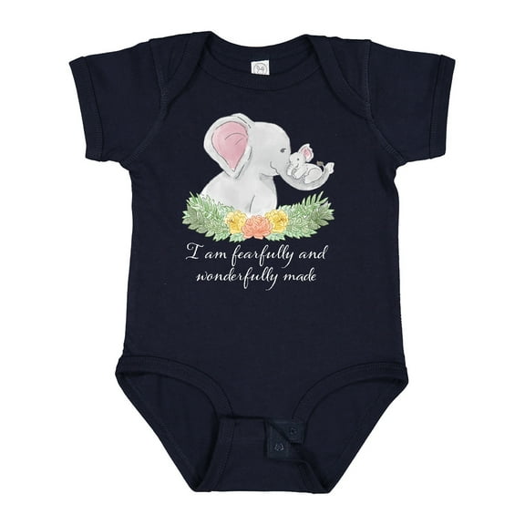 Inktastic I Am Fearfully and Wonderfully Made Elephants and Flowers Boys or Girls Baby Bodysuit