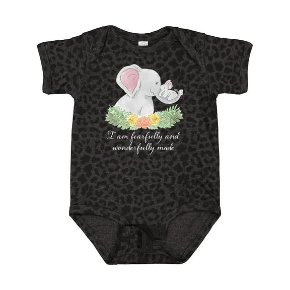 Inktastic I Am Fearfully and Wonderfully Made Elephants and Flowers Boys or Girls Baby Bodysuit