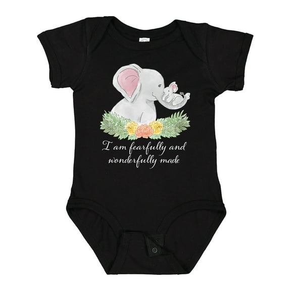 Inktastic I Am Fearfully and Wonderfully Made Elephants and Flowers Boys or Girls Baby Bodysuit