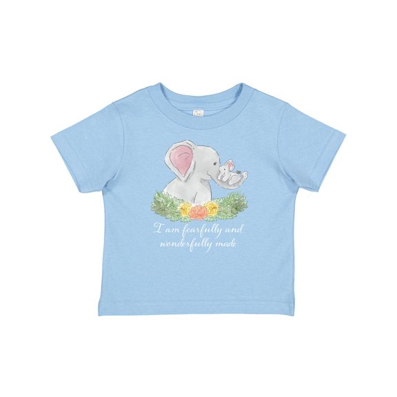 Inktastic I Am Fearfully and Wonderfully Made Elephants and Flowers Boys or Girls Baby T-Shirt