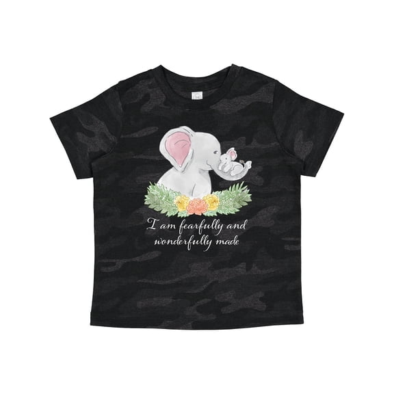 Inktastic I Am Fearfully and Wonderfully Made Elephants and Flowers Boys or Girls Toddler T-Shirt