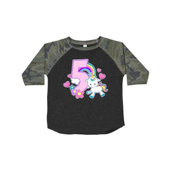 Inktastic I Am Five Years Old with Unicorn and Hearts Girls Toddler T-Shirt