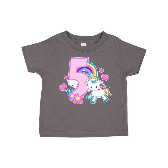Inktastic I Am Five Years Old with Unicorn and Hearts Girls Toddler T-Shirt