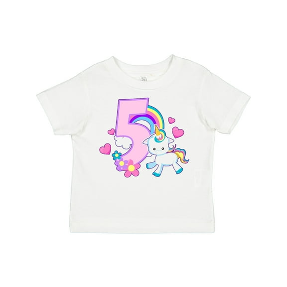 Inktastic I Am Five Years Old with Unicorn and Hearts Girls Toddler T-Shirt