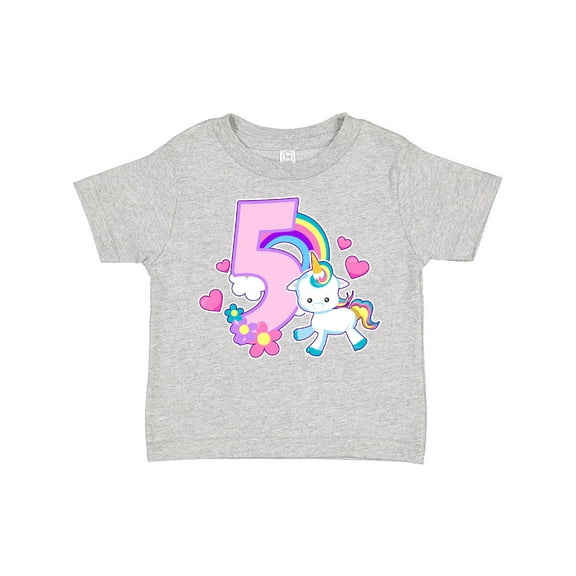 Inktastic I Am Five Years Old with Unicorn and Hearts Girls Toddler T-Shirt