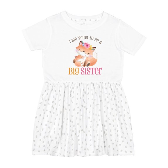 Inktastic I Am Going to Be a Big Sister Floral Fox Girls Toddler Dress