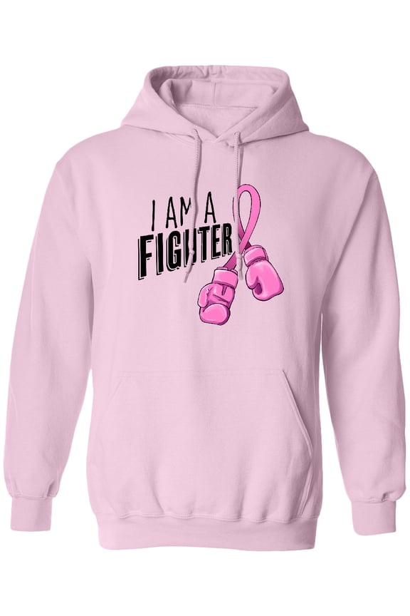 I Am a Fighter Breast Cancer Awareness with Boxing Gloves Adult Hoodie Sweatshirt