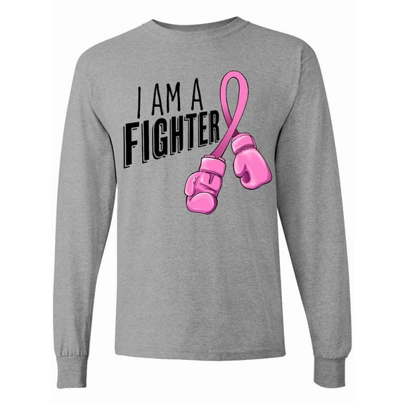 Inktastic I Am a Fighter Breast Cancer Awareness with Boxing Gloves Long Sleeve T-Shirt