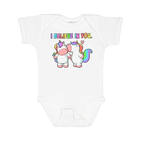 Inktastic I Believe in You Cute Rainbow Unicorns Boys or Girls Baby Bodysuit