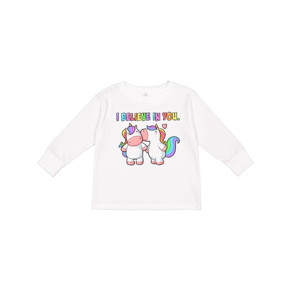 Inktastic I Believe in You Cute Rainbow Unicorns Boys or Girls Long Sleeve Toddler T-Shirt