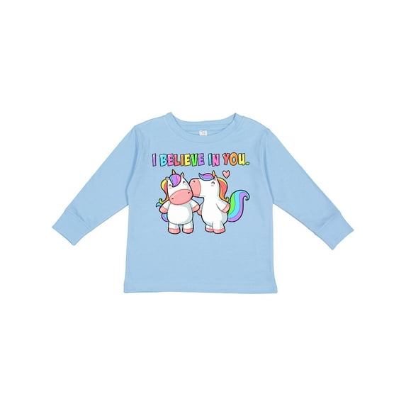 Inktastic I Believe in You Cute Rainbow Unicorns Boys or Girls Long Sleeve Toddler T-Shirt