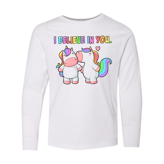 Inktastic I Believe in You Cute Rainbow Unicorns Long Sleeve Youth T-Shirt