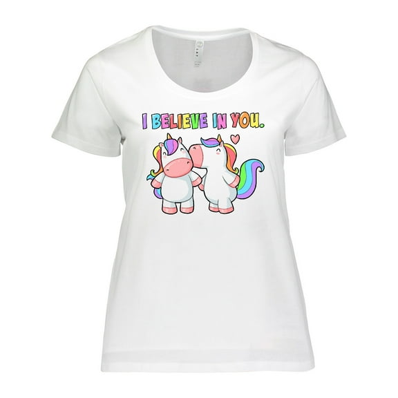 Inktastic I Believe in You Cute Rainbow Unicorns Women's Plus Size T-Shirt