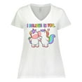 thumbnail image 1 of Inktastic I Believe in You Cute Rainbow Unicorns Women's Plus Size V-Neck T-Shirt, 1 of 5