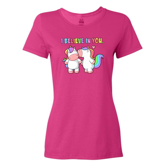 Inktastic I Believe in You Cute Rainbow Unicorns Women's T-Shirt