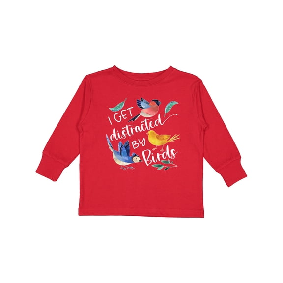Inktastic I Get Distracted by Birds Boys or Girls Long Sleeve Toddler T-Shirt